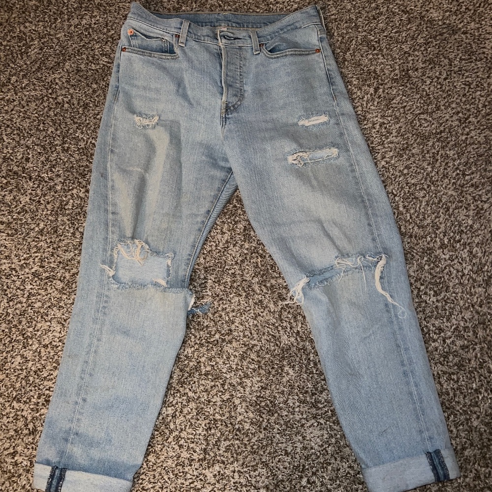 Ripped Straight Leg Jeans